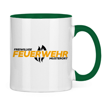 Tasse zweifarbig - Flamme Freiwillige Feuerwehr Gelb [Personalisierbar]
