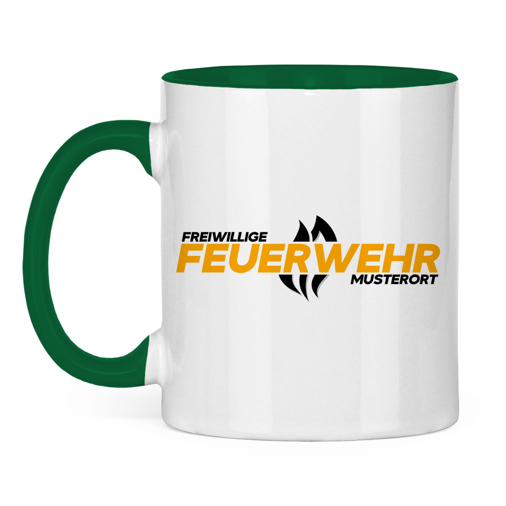 Tasse zweifarbig - Flamme Freiwillige Feuerwehr Gelb [Personalisierbar]