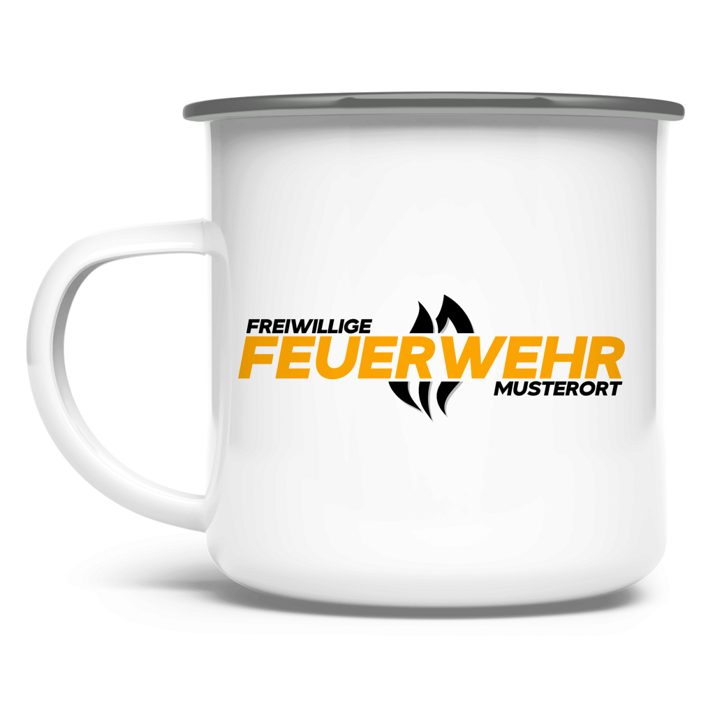 Emaille Tasse - Flamme Freiwillige Feuerwehr Gelb [Personalisierbar]