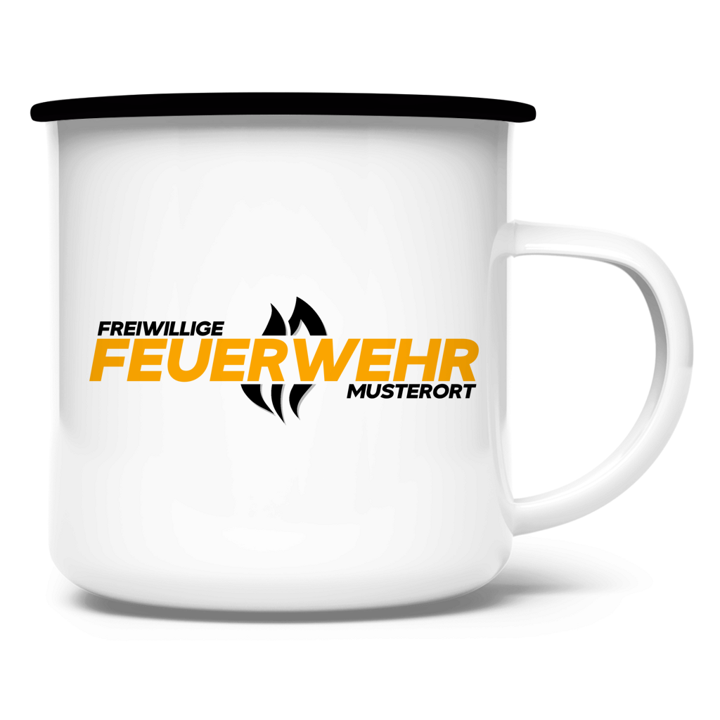 Emaille Tasse - Flamme Freiwillige Feuerwehr Gelb [Personalisierbar]