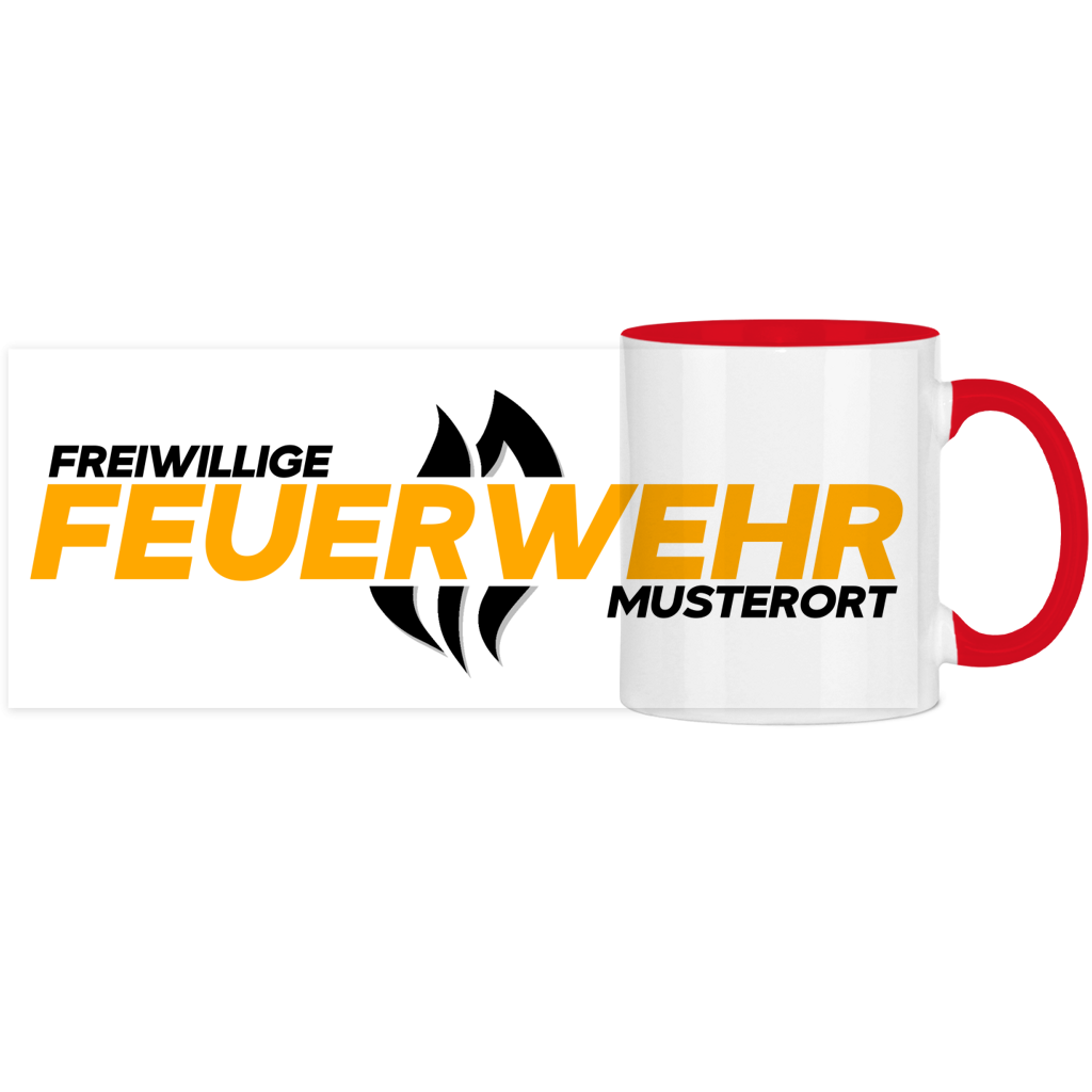 Panorama Tasse zweifarbig - Flamme Freiwillige Feuerwehr Gelb [Personalisierbar]