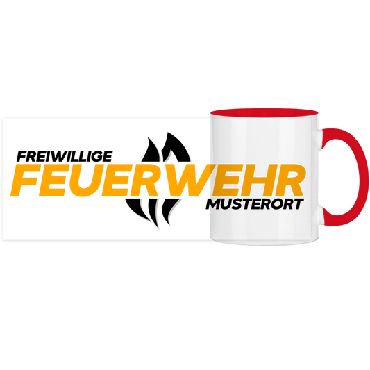 Panorama Tasse zweifarbig - Flamme Freiwillige Feuerwehr Gelb [Personalisierbar]