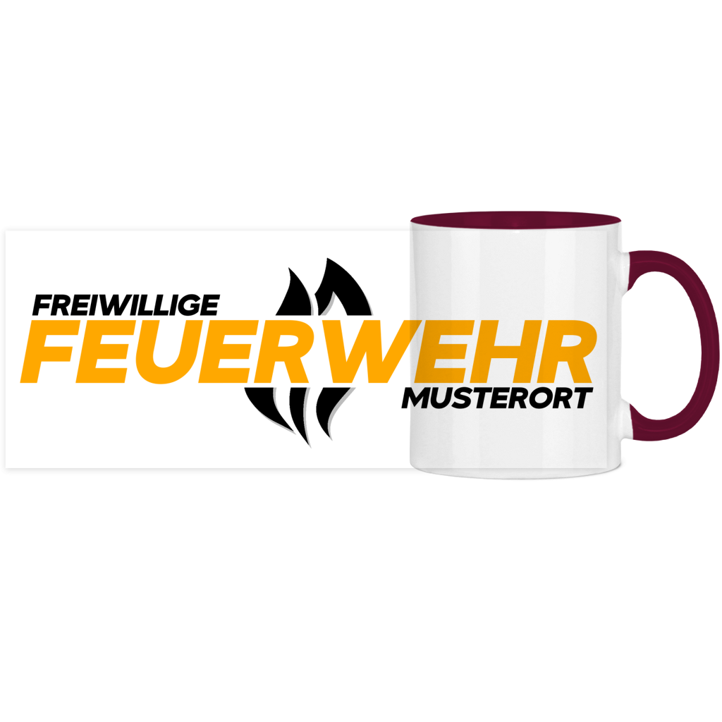 Panorama Tasse zweifarbig - Flamme Freiwillige Feuerwehr Gelb [Personalisierbar]