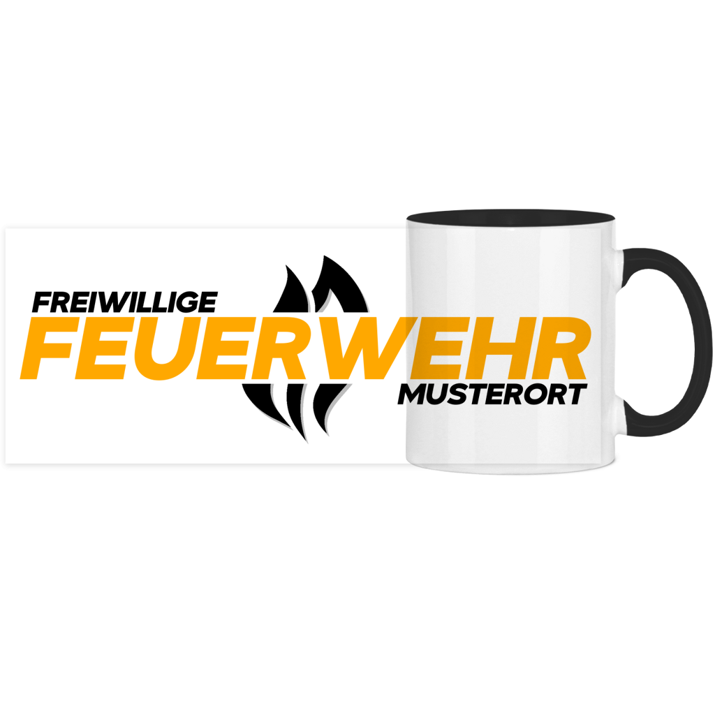 Panorama Tasse zweifarbig - Flamme Freiwillige Feuerwehr Gelb [Personalisierbar]
