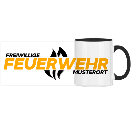 Panorama Tasse zweifarbig - Flamme Freiwillige Feuerwehr Gelb [Personalisierbar]