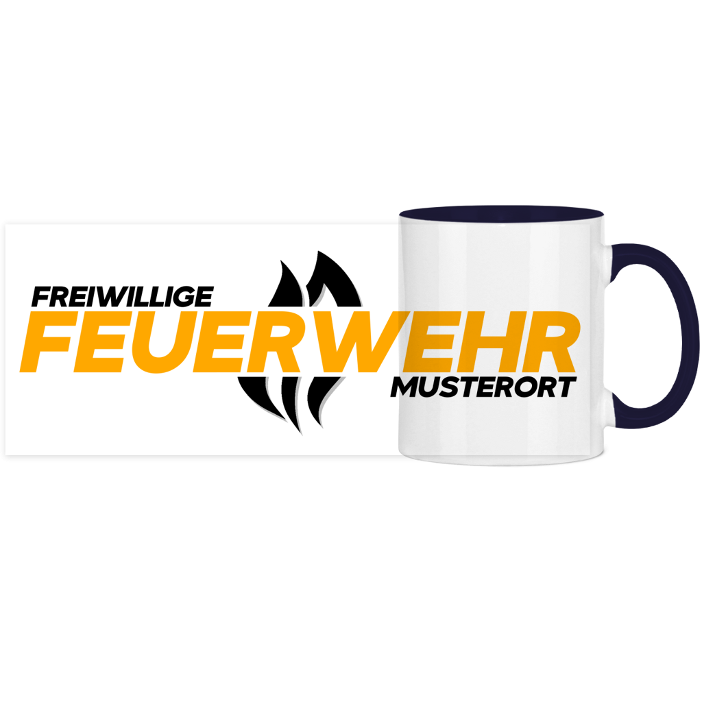 Panorama Tasse zweifarbig - Flamme Freiwillige Feuerwehr Gelb [Personalisierbar]