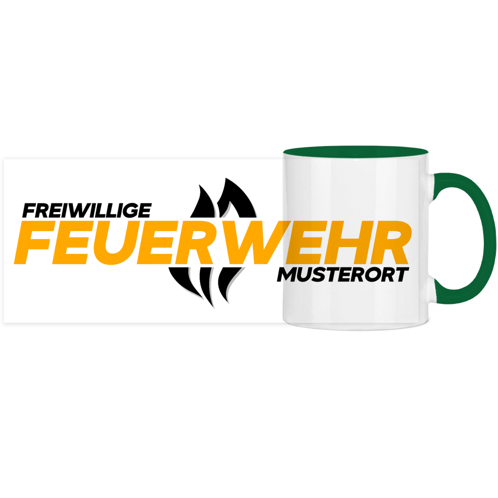 Panorama Tasse zweifarbig - Flamme Freiwillige Feuerwehr Gelb [Personalisierbar]