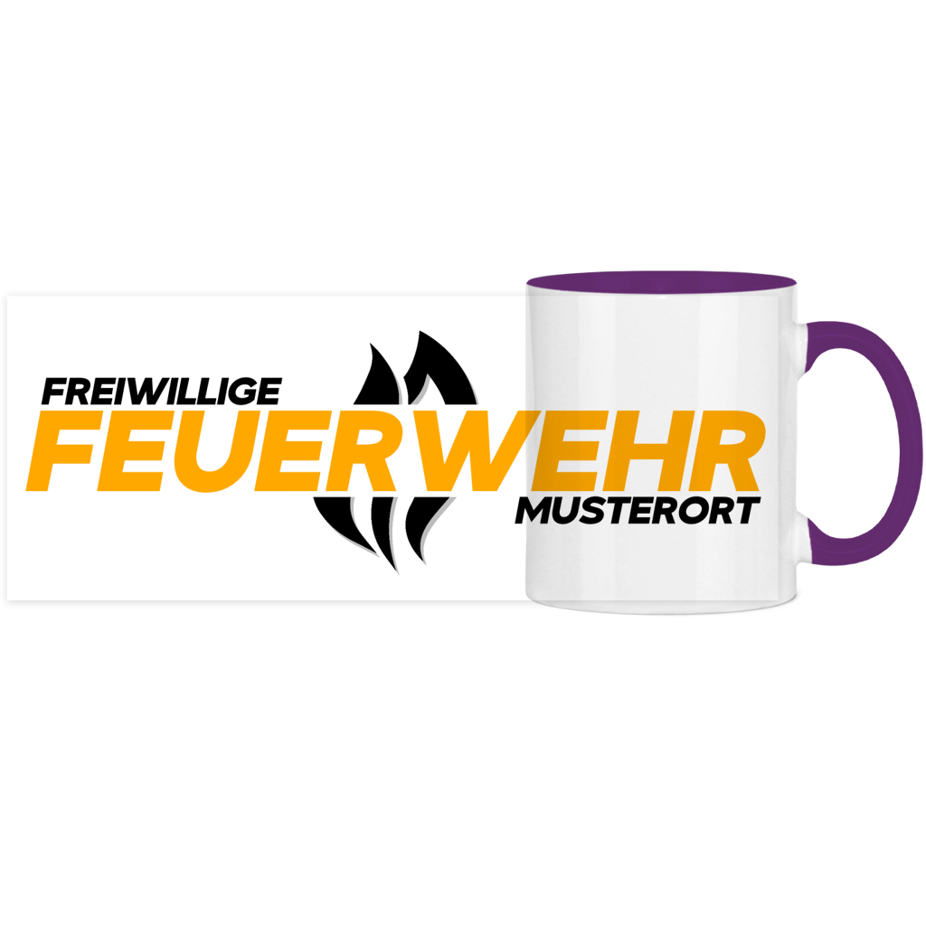Panorama Tasse zweifarbig - Flamme Freiwillige Feuerwehr Gelb [Personalisierbar]