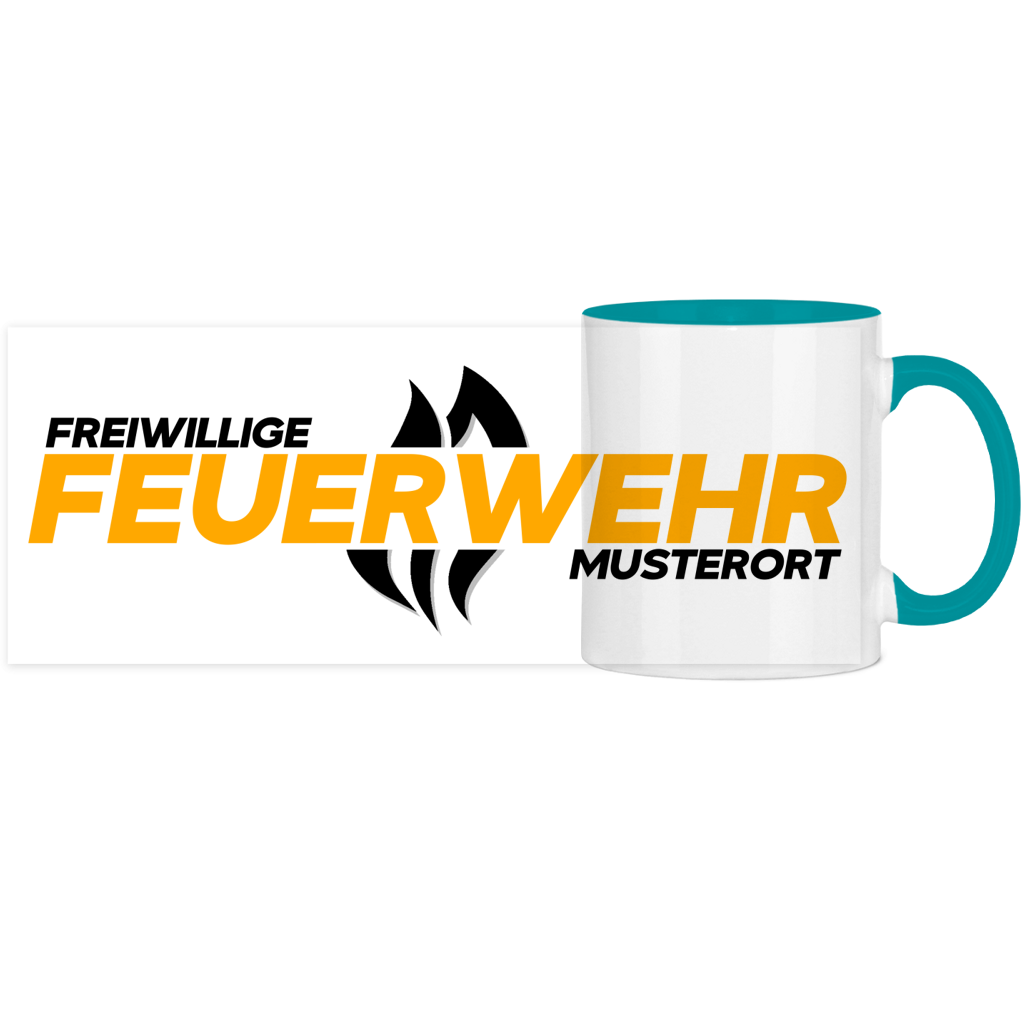 Panorama Tasse zweifarbig - Flamme Freiwillige Feuerwehr Gelb [Personalisierbar]