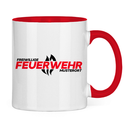 Tasse zweifarbig - Flamme Freiwillige Feuerwehr Rot [Personalisierbar]