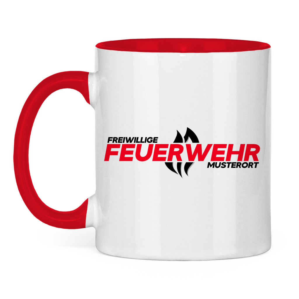 Tasse zweifarbig - Flamme Freiwillige Feuerwehr Rot [Personalisierbar]