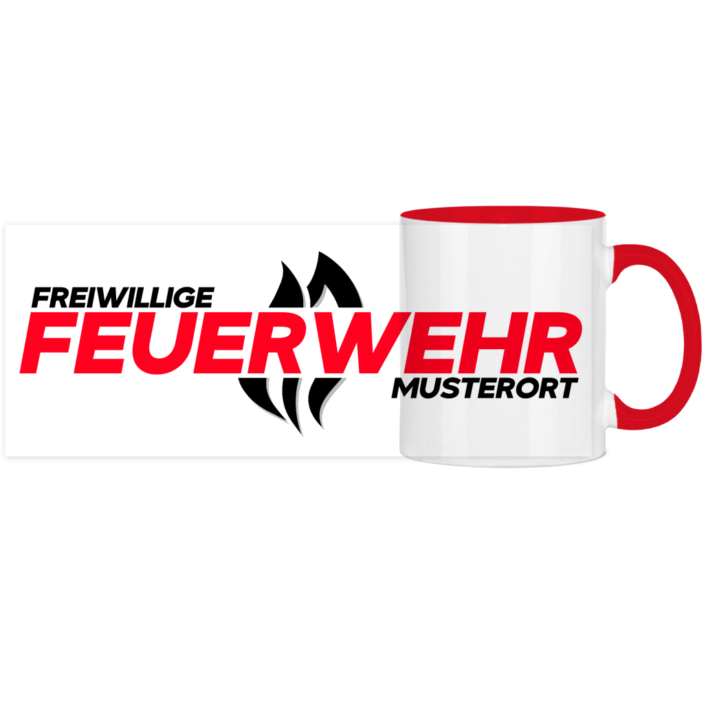 Panorama Tasse zweifarbig - Flamme Freiwillige Feuerwehr Rot [Personalisierbar]