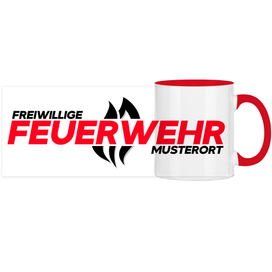 Panorama Tasse zweifarbig - Flamme Freiwillige Feuerwehr Rot [Personalisierbar]