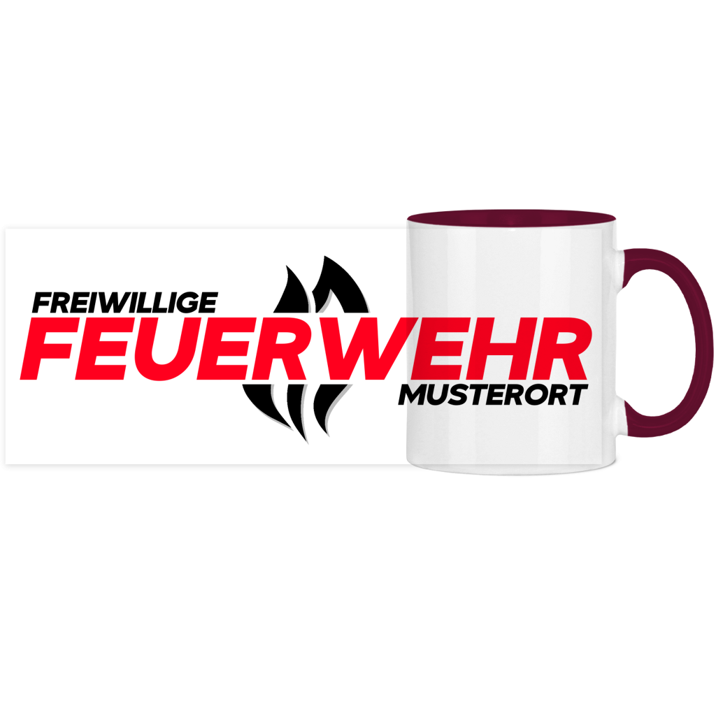 Panorama Tasse zweifarbig - Flamme Freiwillige Feuerwehr Rot [Personalisierbar]