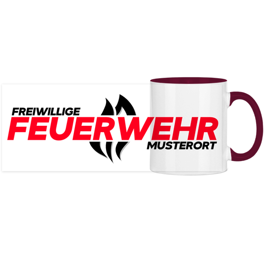 Panorama Tasse zweifarbig - Flamme Freiwillige Feuerwehr Rot [Personalisierbar]