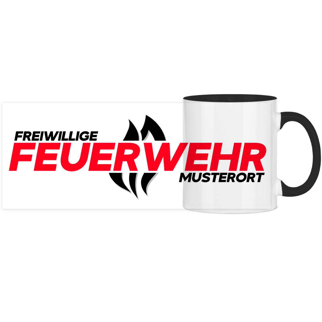 Panorama Tasse zweifarbig - Flamme Freiwillige Feuerwehr Rot [Personalisierbar]