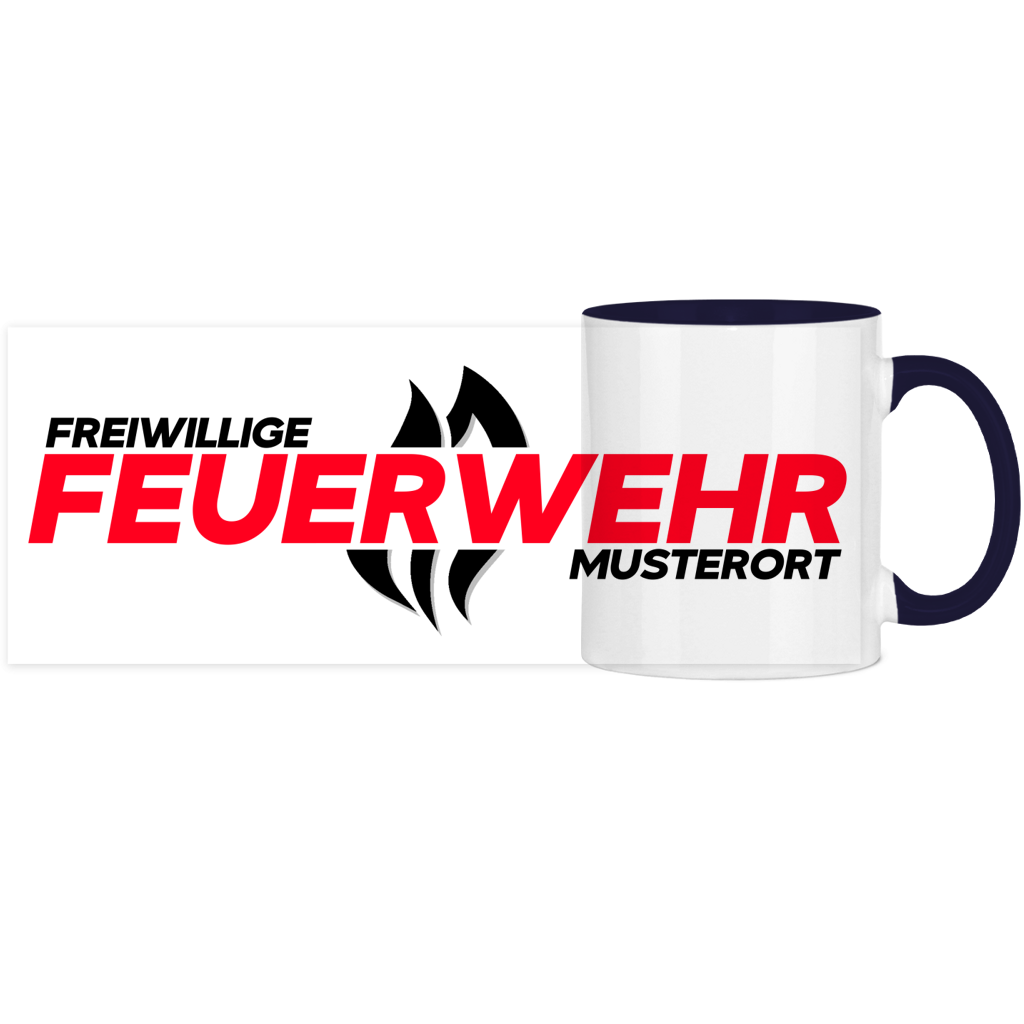 Panorama Tasse zweifarbig - Flamme Freiwillige Feuerwehr Rot [Personalisierbar]