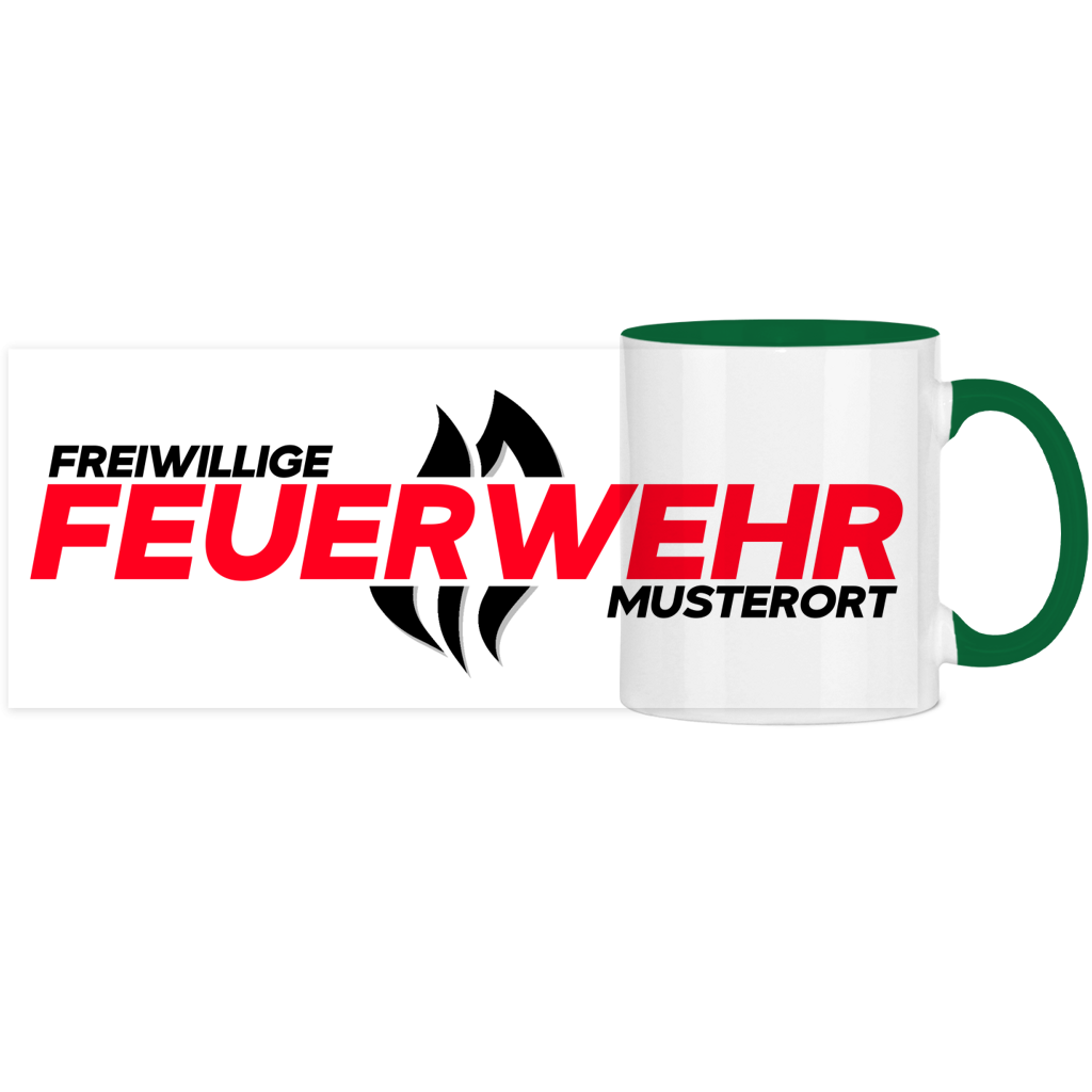Panorama Tasse zweifarbig - Flamme Freiwillige Feuerwehr Rot [Personalisierbar]