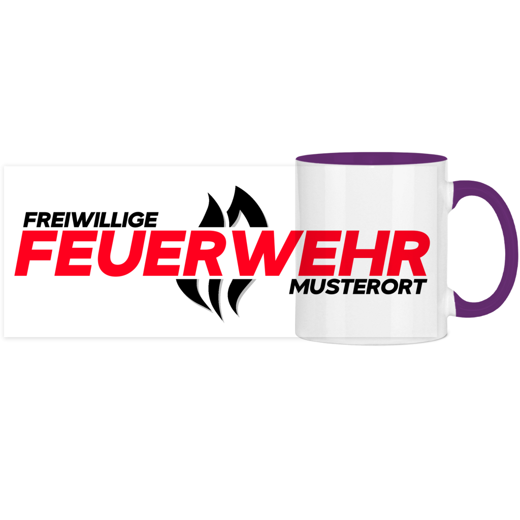 Panorama Tasse zweifarbig - Flamme Freiwillige Feuerwehr Rot [Personalisierbar]