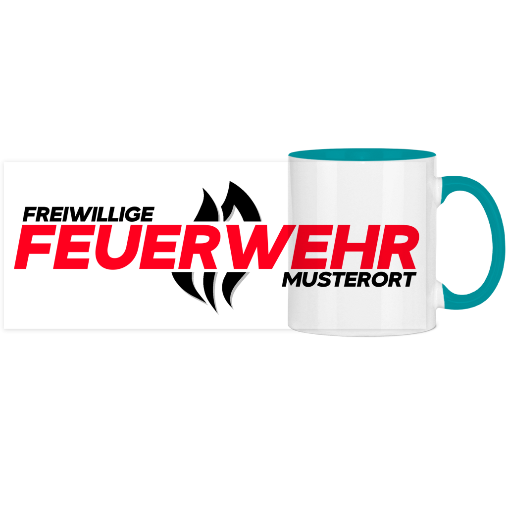 Panorama Tasse zweifarbig - Flamme Freiwillige Feuerwehr Rot [Personalisierbar]