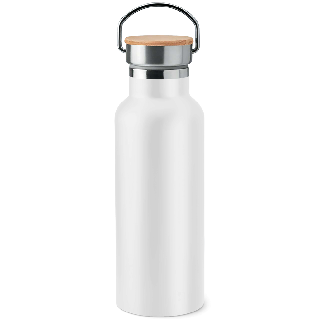 Edelstahl-Trinkflasche mit Bambusdeckel - Durstlöscher Feuerwehrmann