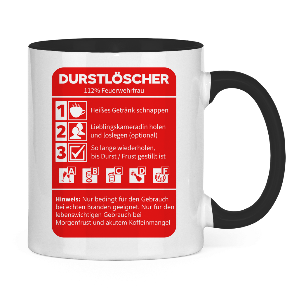 Tasse zweifarbig - Morgen Durstlöscher Feuerwehrfrau