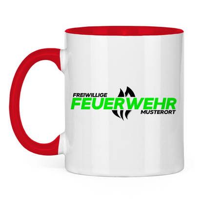 Tasse zweifarbig - Flamme Freiwillige Feuerwehr Grün [Personalisierbar]