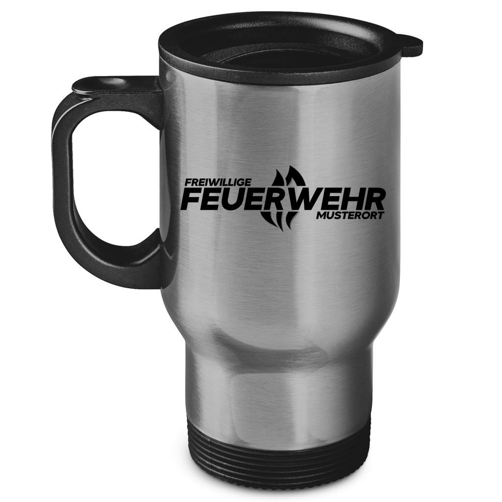 Edelstahl-Thermobecher - Flamme Freiwillige Feuerwehr Schwarz [Personalisierbar]