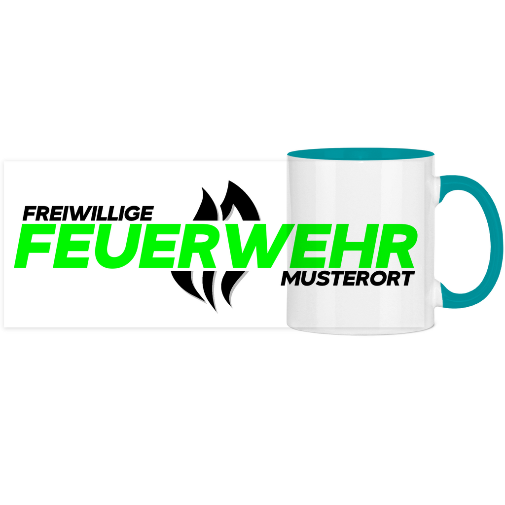 Panorama Tasse zweifarbig - Flamme Freiwillige Feuerwehr Grün [Personalisierbar]