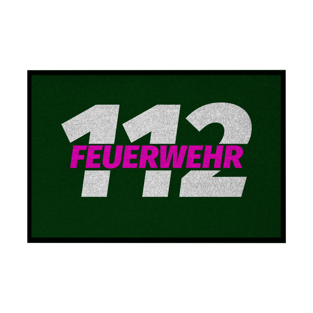 Fußmatte mit Gummirand - 112 Feuerwehr Pink