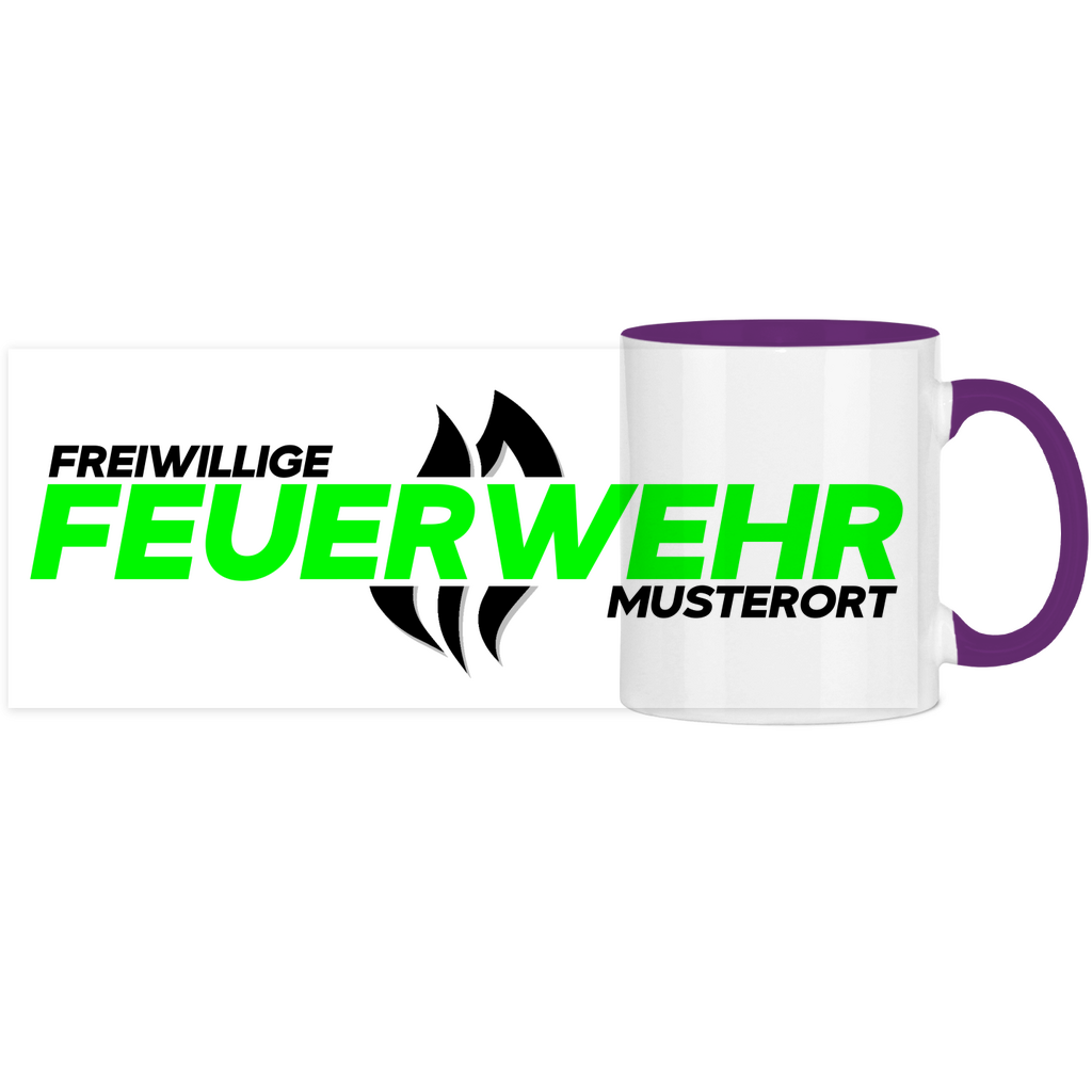 Panorama Tasse zweifarbig - Flamme Freiwillige Feuerwehr Grün [Personalisierbar]