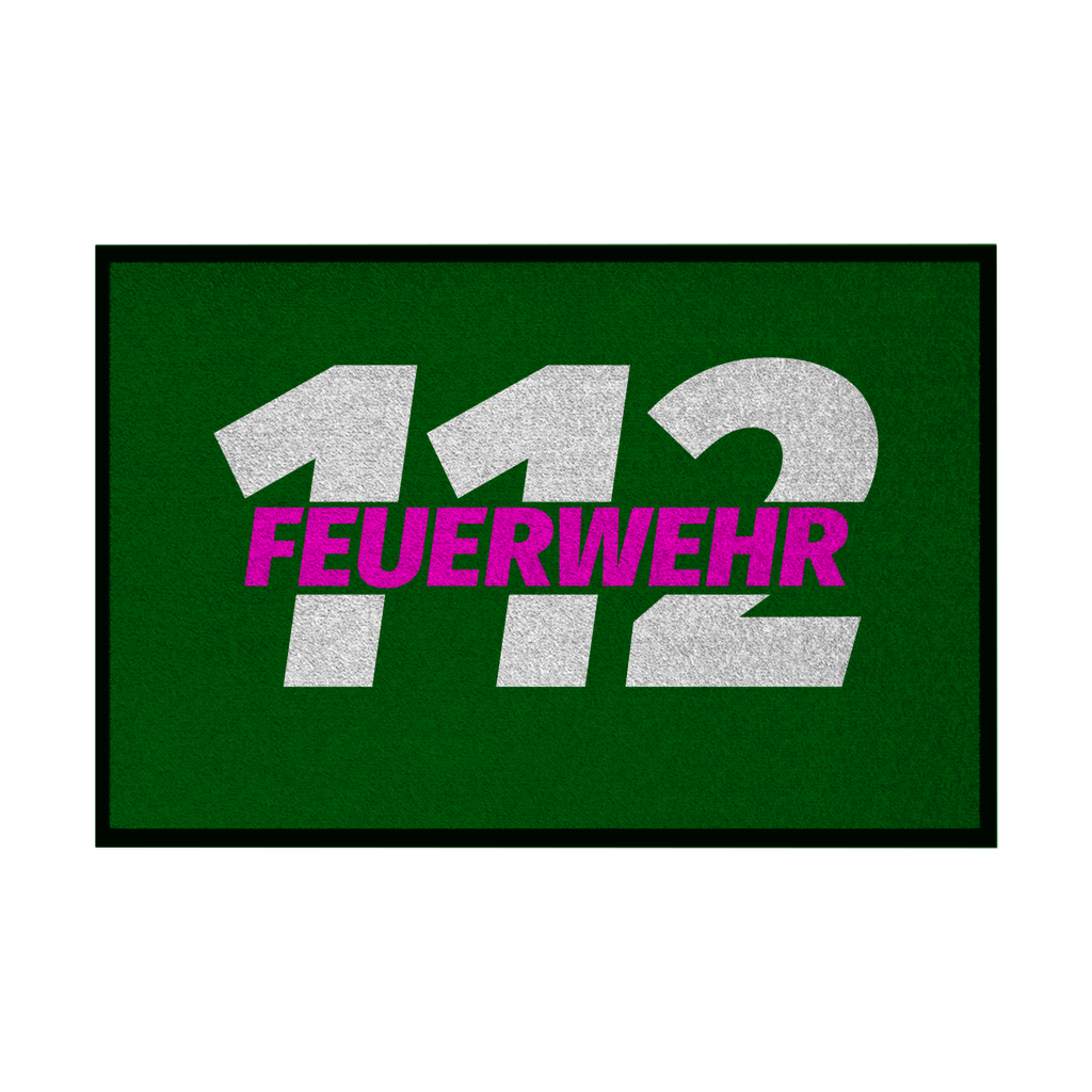 Fußmatte mit Gummirand - 112 Feuerwehr Pink