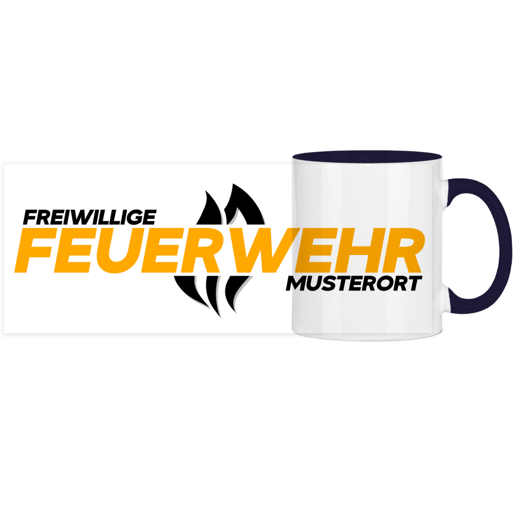Panorama Tasse zweifarbig - Flamme Freiwillige Feuerwehr Gelb [Personalisierbar]