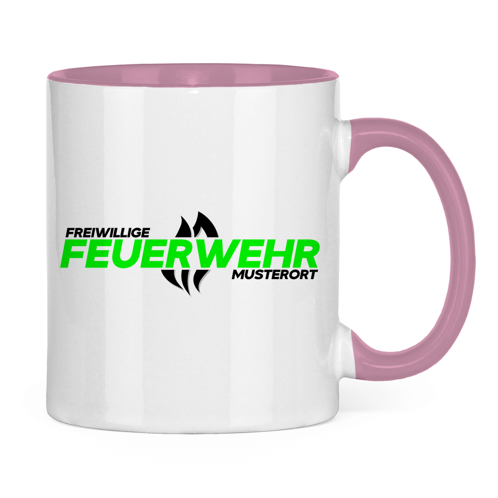 Tasse zweifarbig - Flamme Freiwillige Feuerwehr Grün [Personalisierbar]