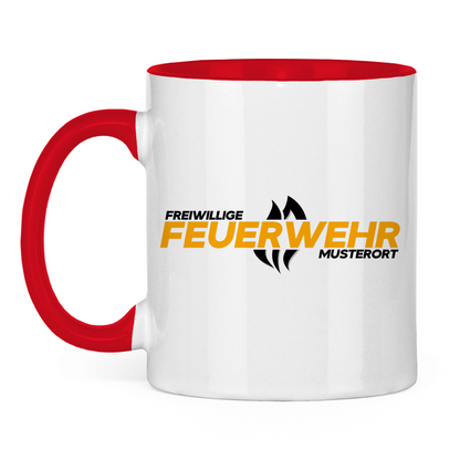 Tasse zweifarbig - Flamme Freiwillige Feuerwehr Gelb [Personalisierbar]