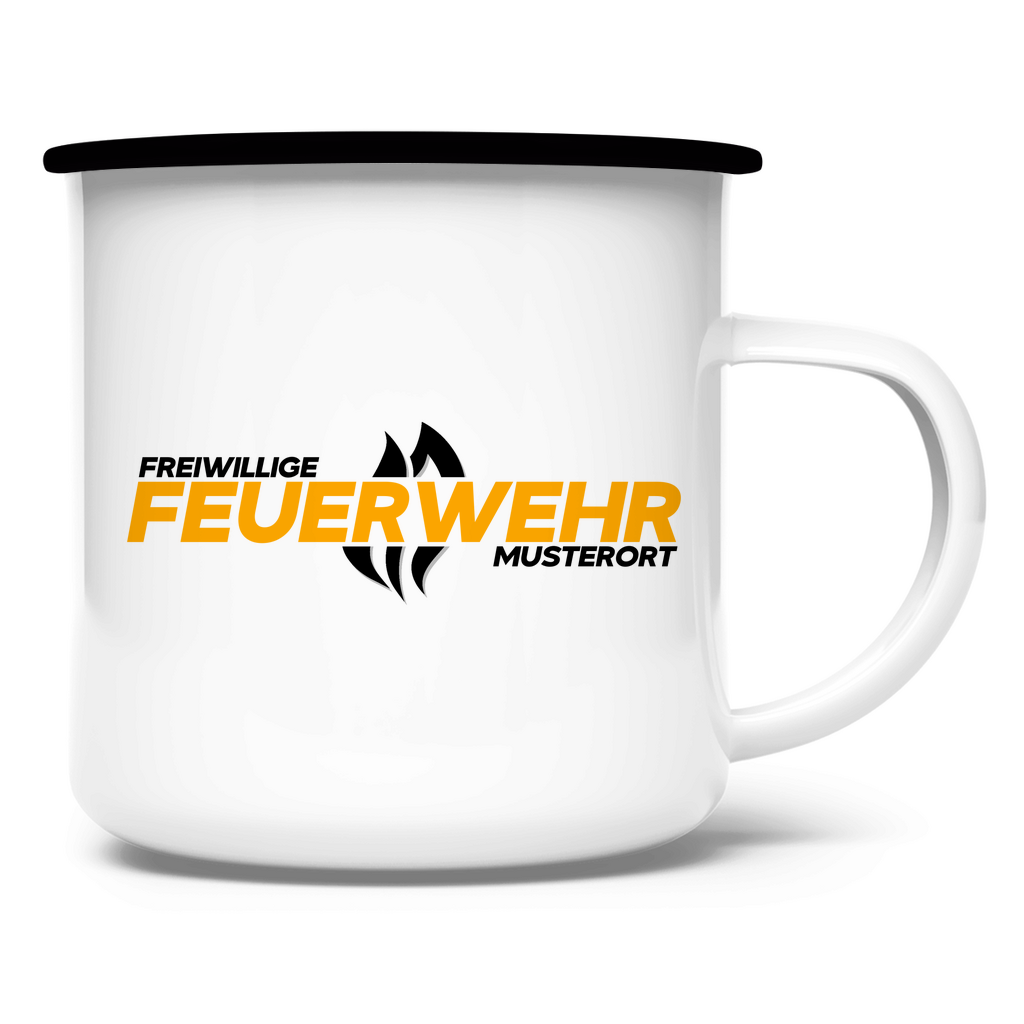 Emaille Tasse - Flamme Freiwillige Feuerwehr Gelb [Personalisierbar]
