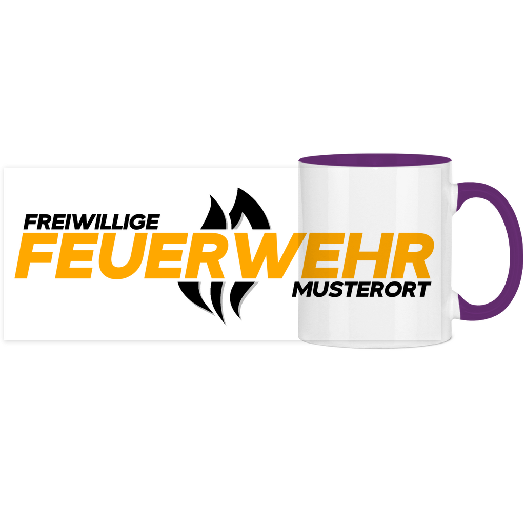 Panorama Tasse zweifarbig - Flamme Freiwillige Feuerwehr Gelb [Personalisierbar]
