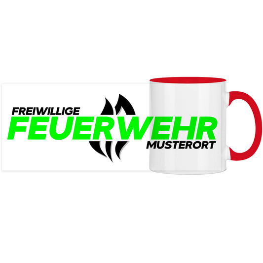 Panorama Tasse zweifarbig - Flamme Freiwillige Feuerwehr Grün [Personalisierbar]
