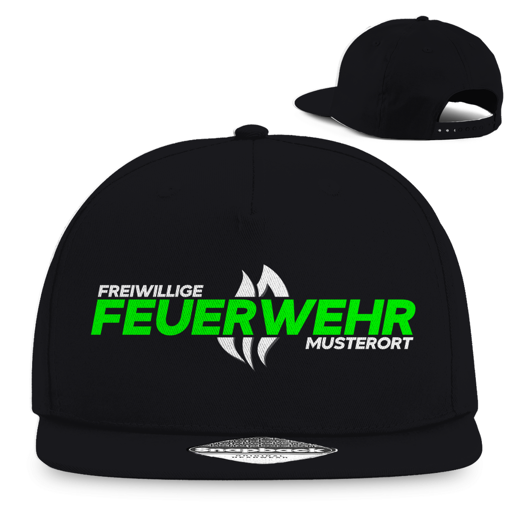 Snapback Rapper Cap - Flamme Freiwillige Feuerwehr Grün [Personalisierbar]