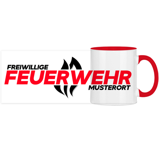 Panorama Tasse zweifarbig - Flamme Freiwillige Feuerwehr Rot [Personalisierbar]