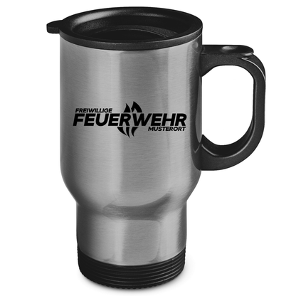 Edelstahl-Thermobecher - Flamme Freiwillige Feuerwehr Schwarz [Personalisierbar]
