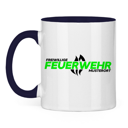 Tasse zweifarbig - Flamme Freiwillige Feuerwehr Grün [Personalisierbar]