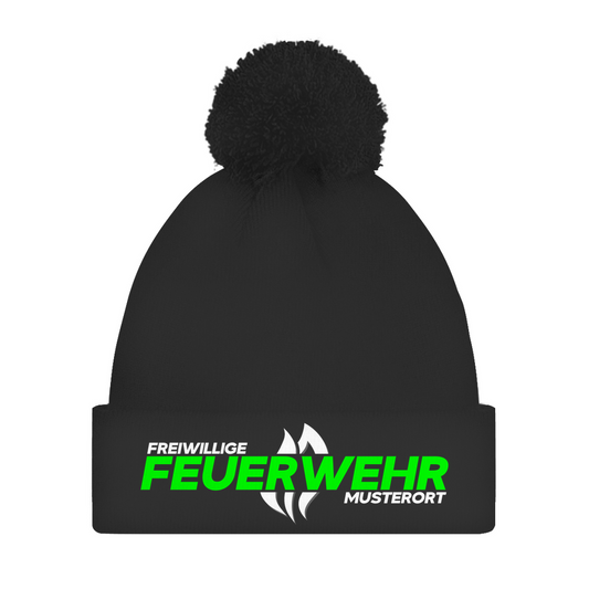 Bommelmütze - Flamme Freiwillige Feuerwehr Grün [Personalisierbar]