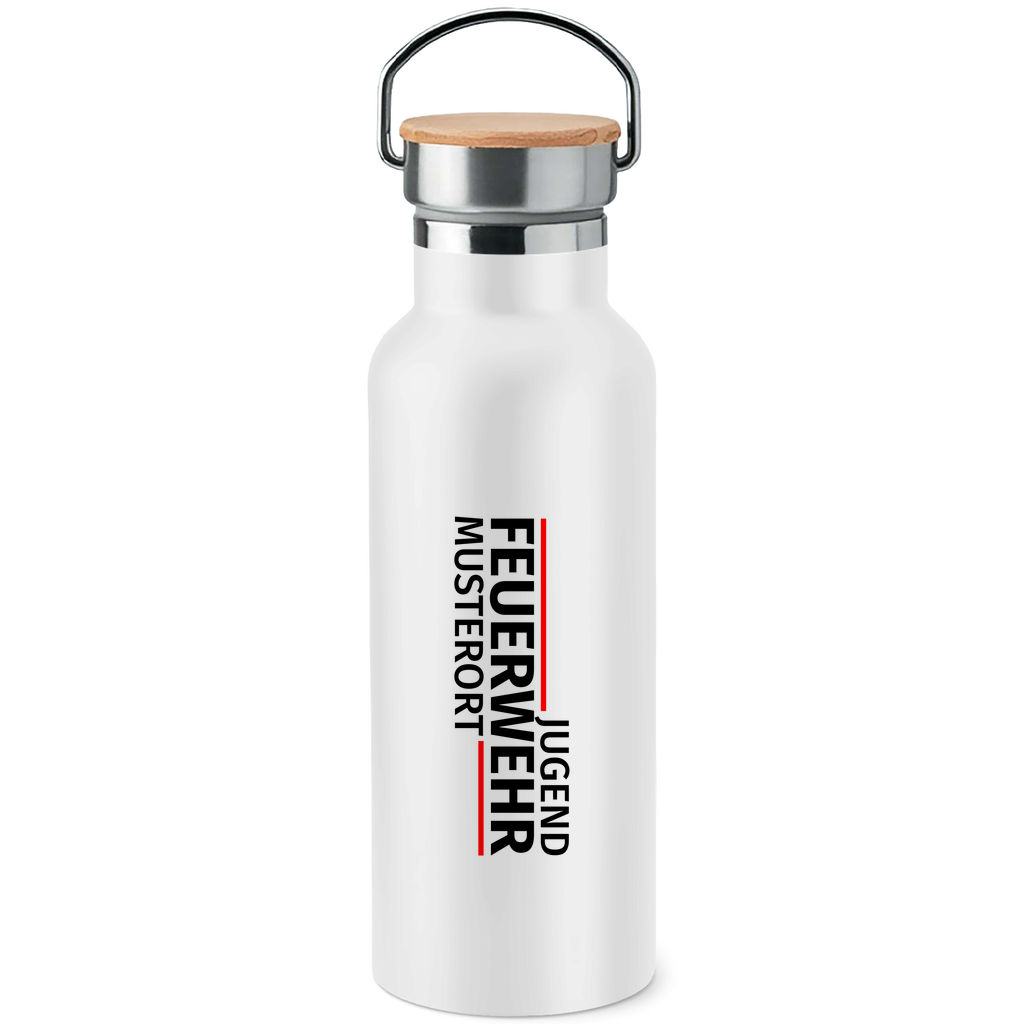 Edelstahl-Trinkflasche mit Bambusdeckel - Modern Jugendfeuerwehr [Personalisierbar]