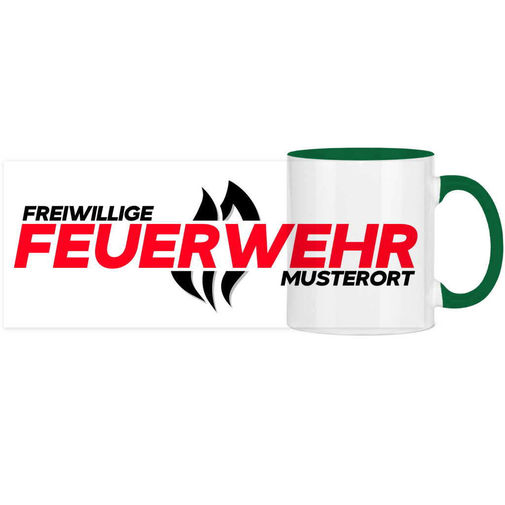 Panorama Tasse zweifarbig - Flamme Freiwillige Feuerwehr Rot [Personalisierbar]