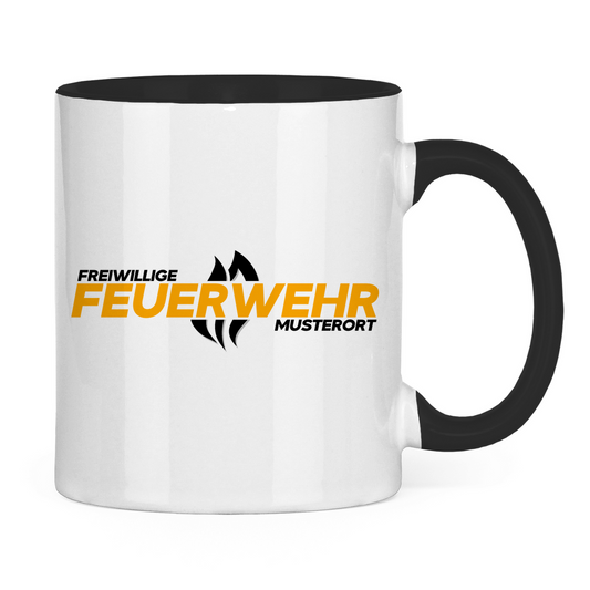 Tasse zweifarbig - Flamme Freiwillige Feuerwehr Gelb [Personalisierbar]