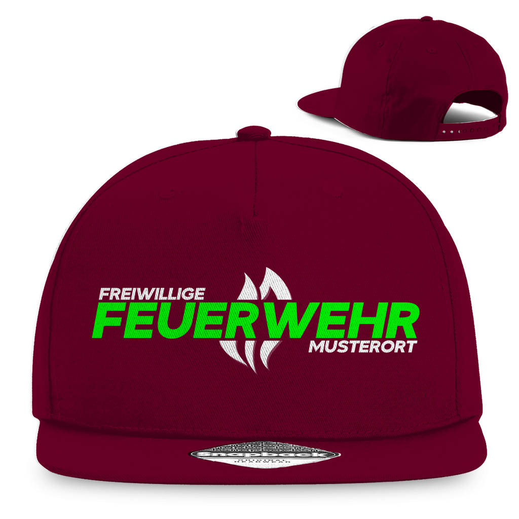 Snapback Rapper Cap - Flamme Freiwillige Feuerwehr Grün [Personalisierbar]