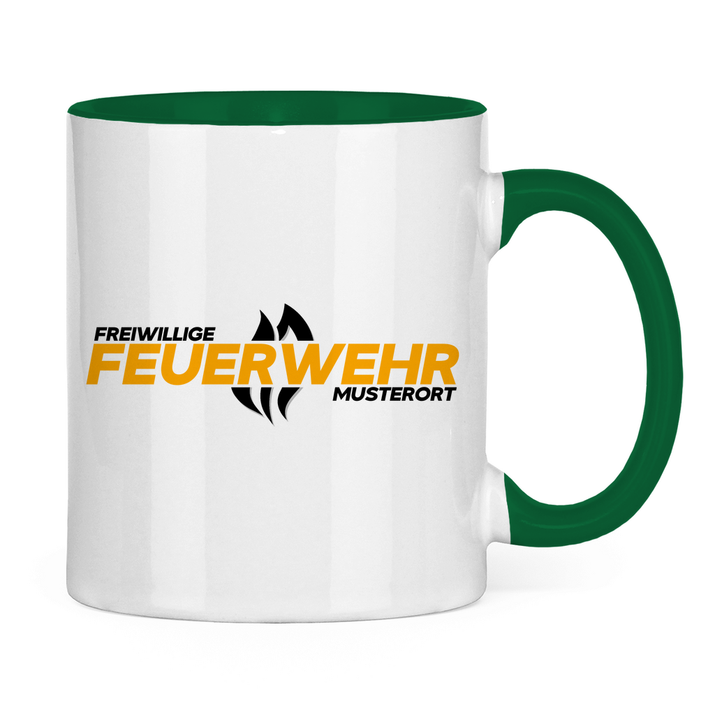 Tasse zweifarbig - Flamme Freiwillige Feuerwehr Gelb [Personalisierbar]