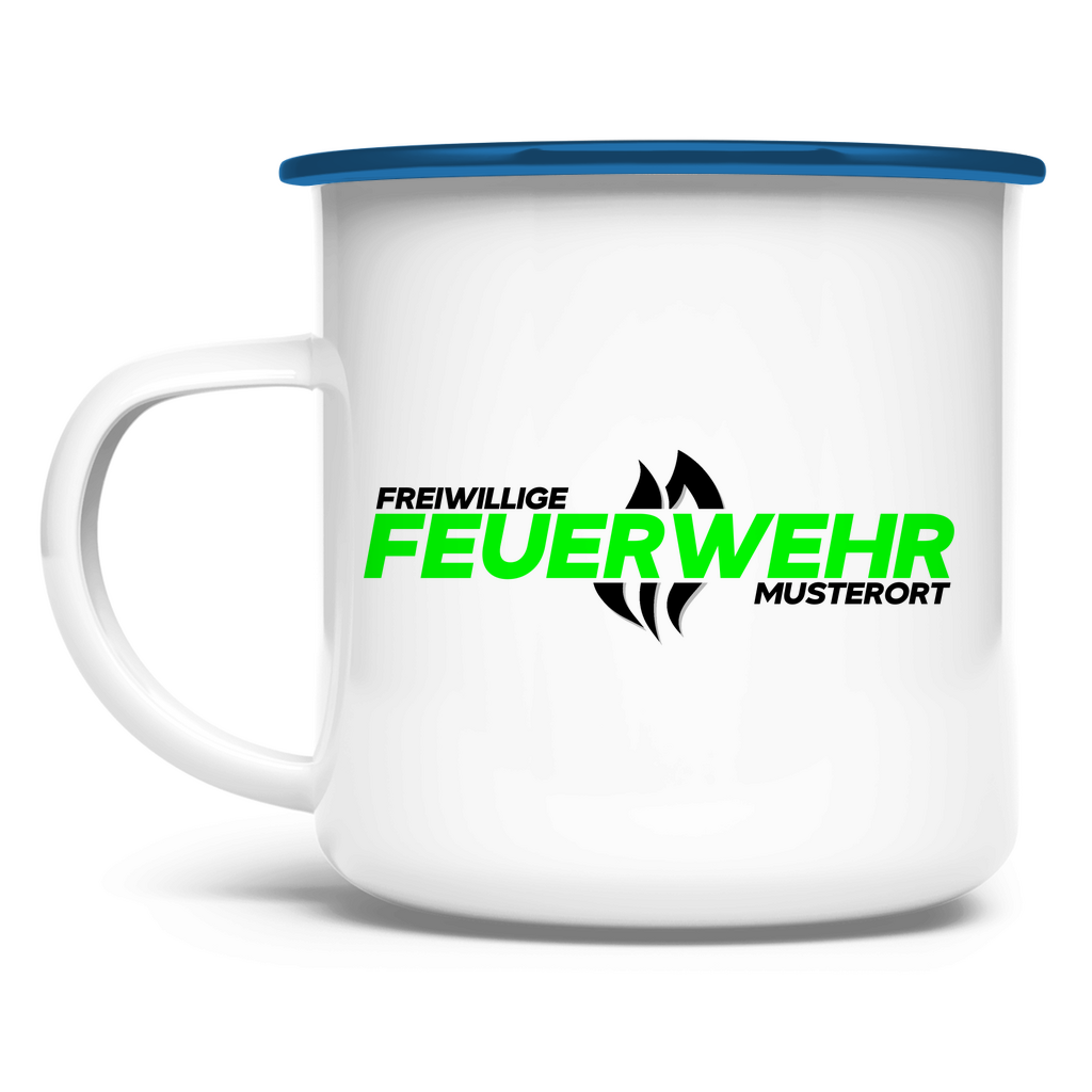 Emaille Tasse - Flamme Freiwillige Feuerwehr Grün [Personalisierbar]