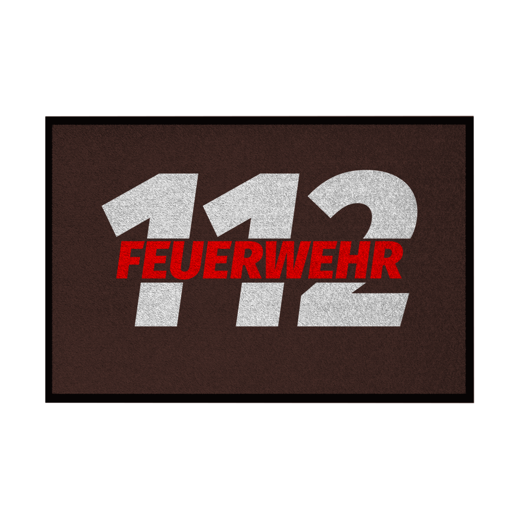 Fußmatte mit Gummirand - 112 Feuerwehr Rot